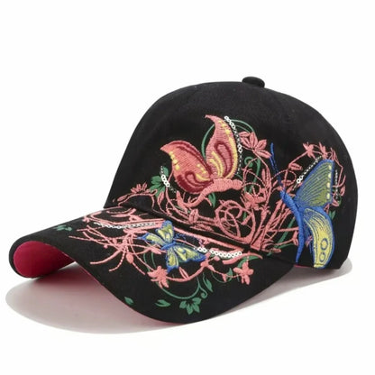 Sparkling Butterfly Embroidered Baseball Caps