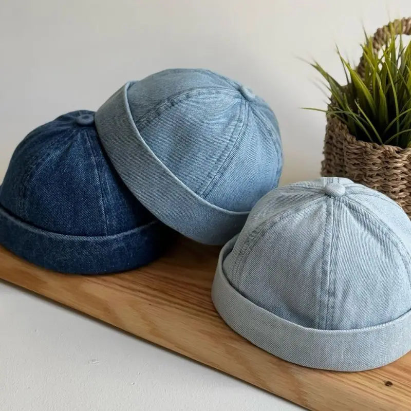 Denim Beanie Hats Men Women Docker Cap Dome Melon Cap
