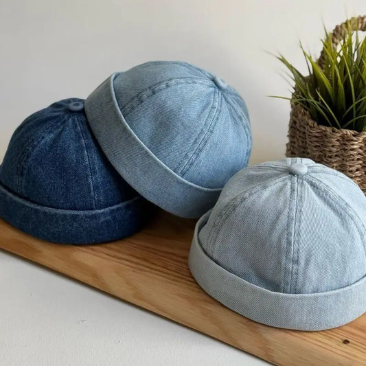 Denim Beanie Hats Men Women Docker Cap Dome Melon Cap