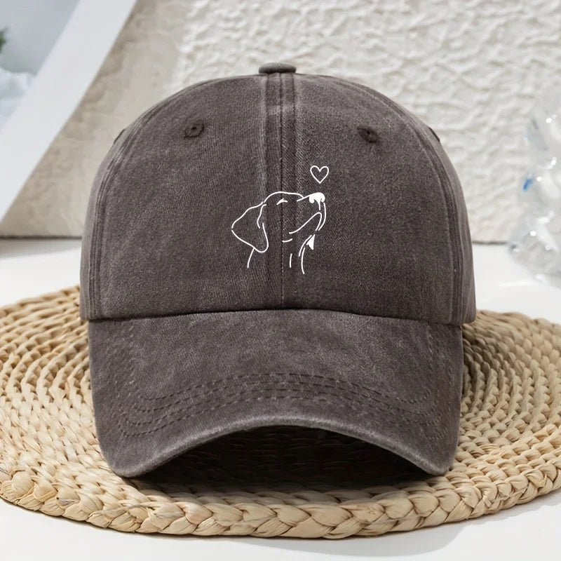 White Line Dog Print Women's Baseball Cap, Versatile for Spring and Summer