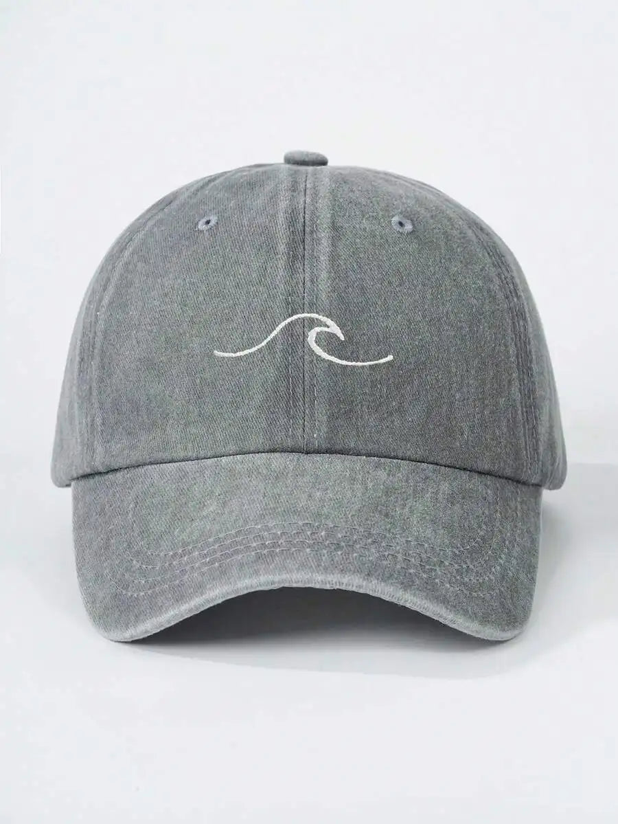 Embroidered Wave Washed Baseball Cap Adjustable