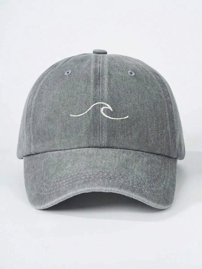 Embroidered Wave Washed Baseball Cap Adjustable