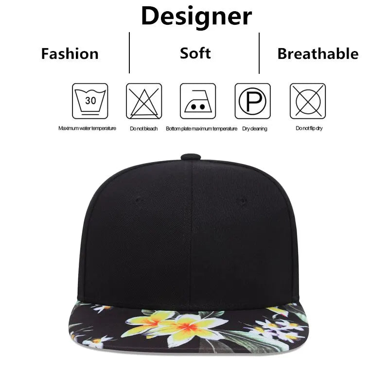 Fashion Hip Hop Flower Hat Brim Colorful Pattern Baseball Cap