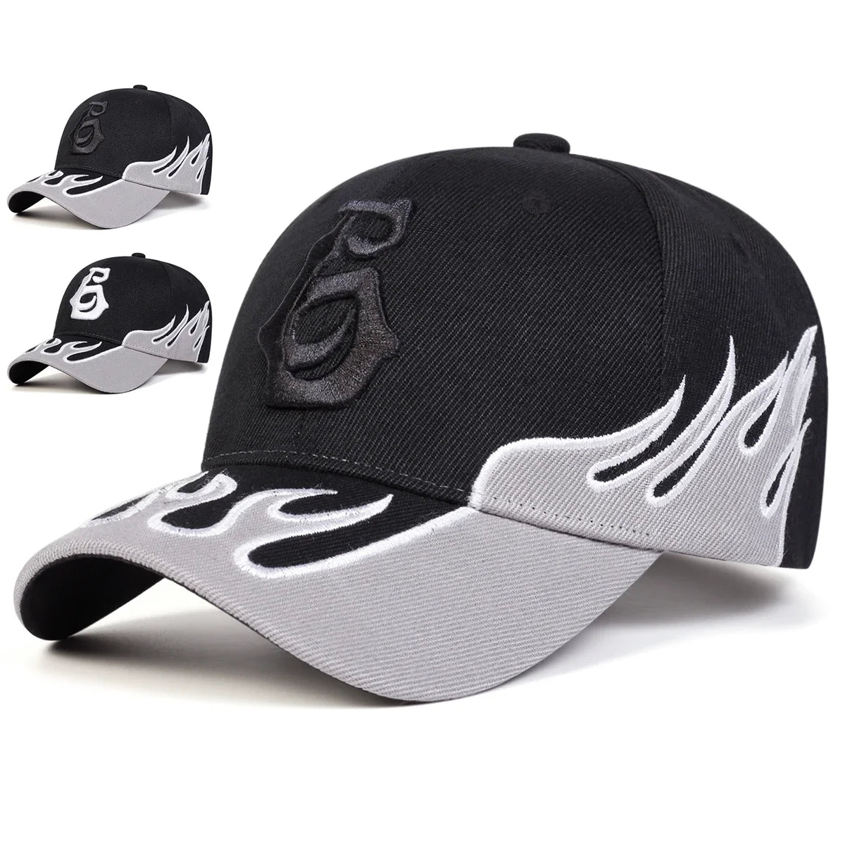 Unisex Flame Embroidery Letter Baseball Caps Spring Autumn Outdoor Adjustable Casual Hats Sunscreen Hat Sports Cap