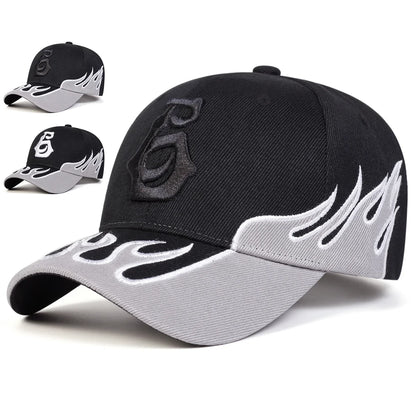 Unisex Flame Embroidery Letter Baseball Caps Spring Autumn Outdoor Adjustable Casual Hats Sunscreen Hat Sports Cap