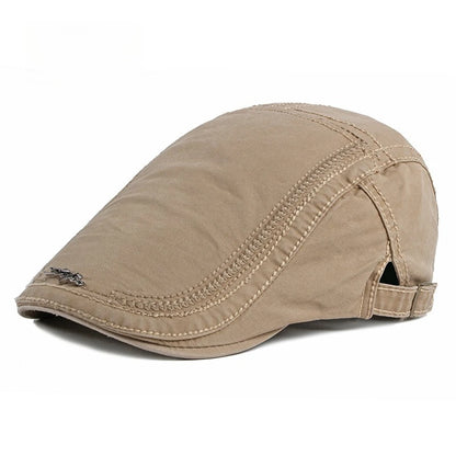 Washed Ivy Cap Men Curved Decorative Stitching Metal Logo Newsboy Hat