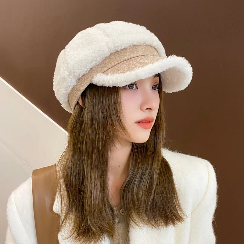 Women Winter Lamb Fleece Duckbill Hats