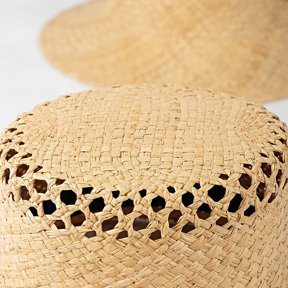 Women Raffia Bucket Hats Hollow Out Style Sun Hat
