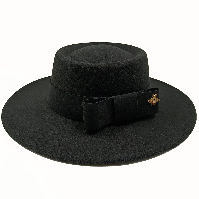 Bow Tie Fedora Hat Winter Round Bumpy Surface Flat Top