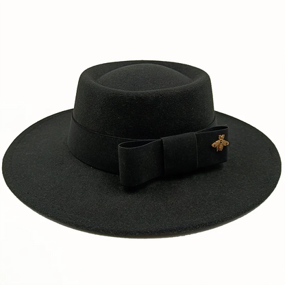 Bow Tie Fedora Hat Winter Round Bumpy Surface Flat Top