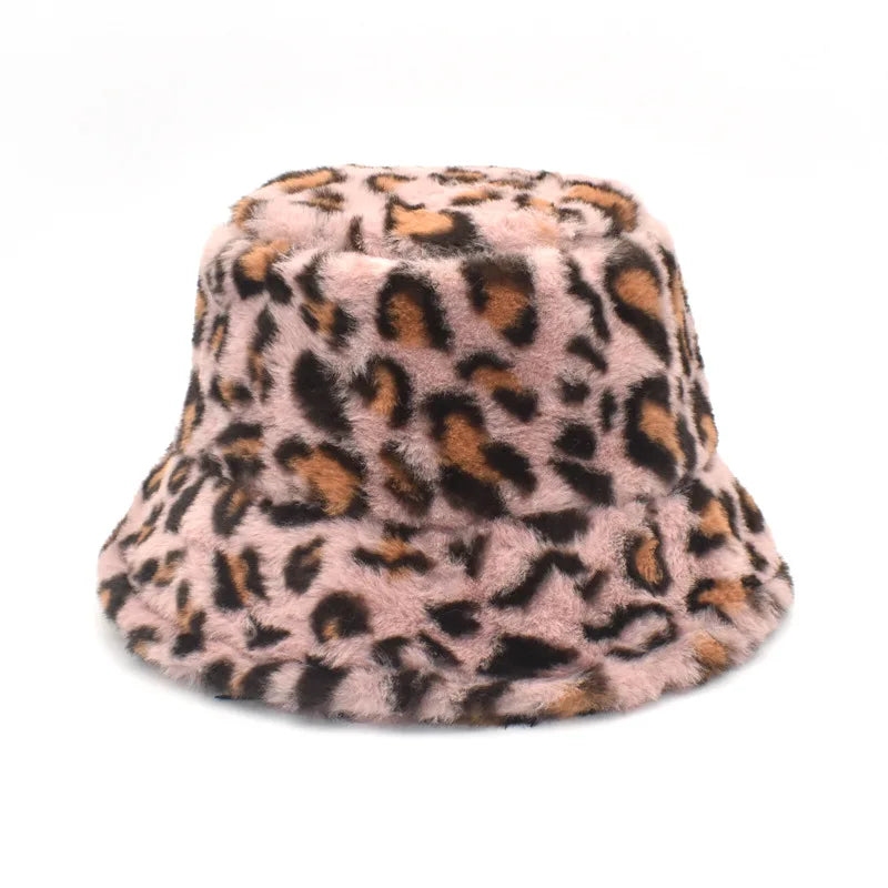 Winter Bucket Hat Women's Fashion Leopard Panama Warm Hats Female Vintage
