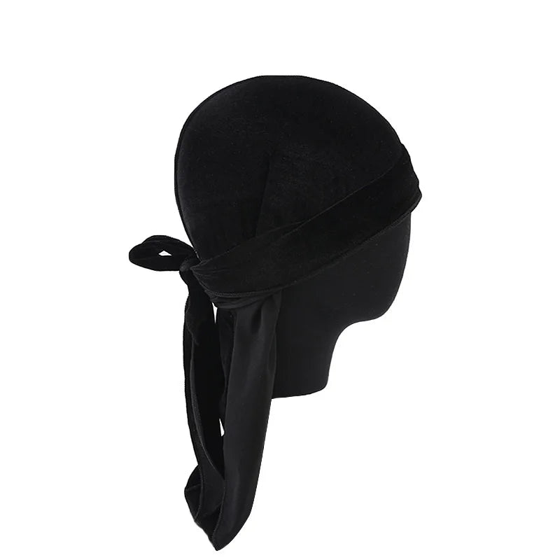 New Unisex Velvet Durags Bandana Turban Hat Men Women Breathable Long Tail