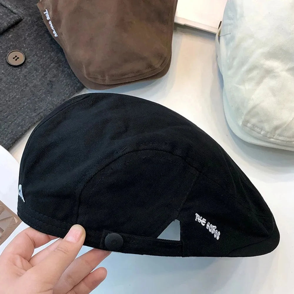 Casual Embroidered Cotton Beret Hat - Vintage Soft Reversible Newsboy Flat Cap