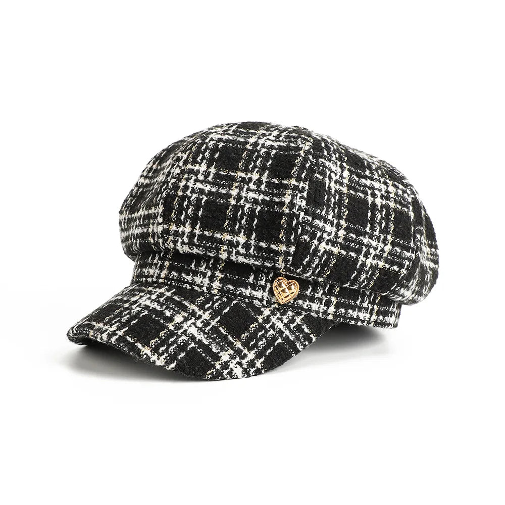 Beret Women Newsboy Cap Spring Autumn Plaid Octagonal Hats