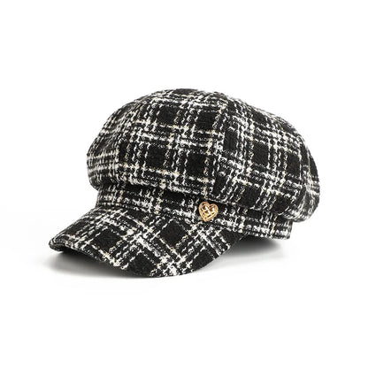Beret Women Newsboy Cap Spring Autumn Plaid Octagonal Hats