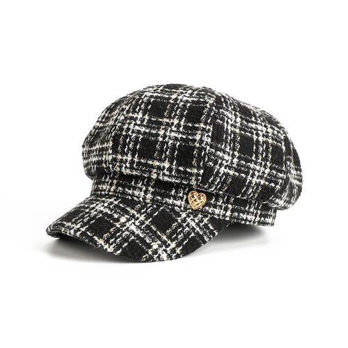 Beret Women Newsboy Cap Spring Autumn Plaid Octagonal Hats