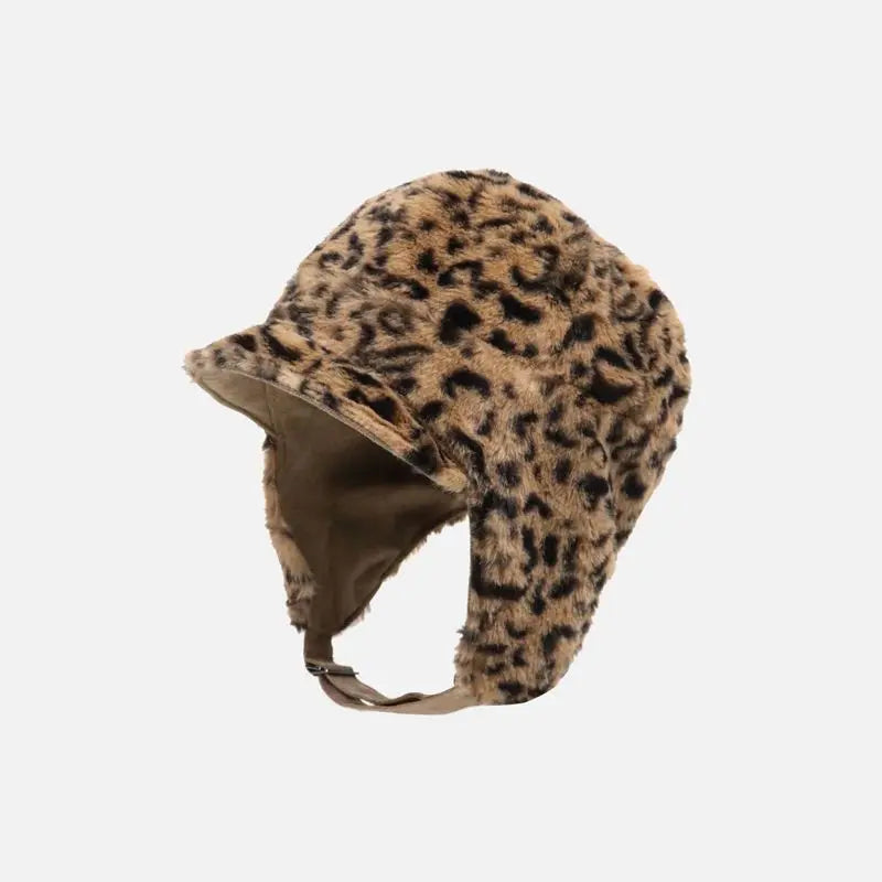 Bicolor Leopard Print Pilot Cap Women's Winter