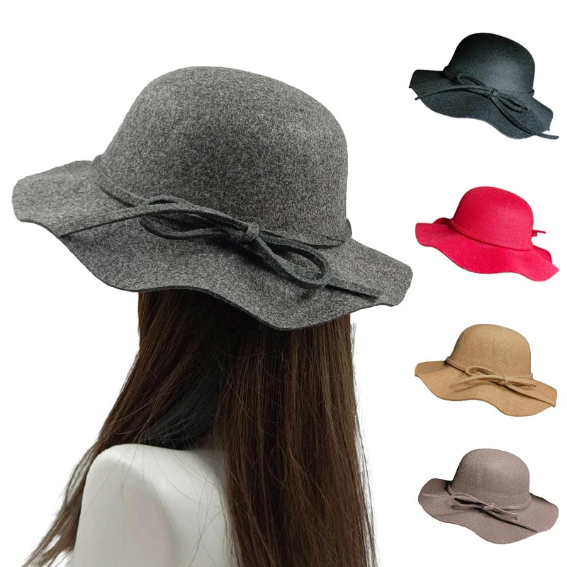 Fedora Hat Women's Autumn Wave Curled English Retro Versatile Fisherman Hat