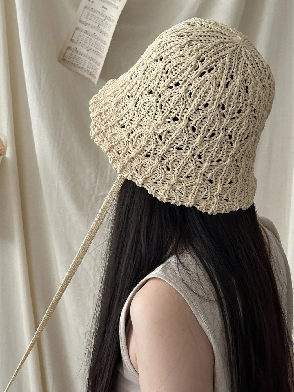 Japanese Knitted Hollow Out Bucket Hat Women's