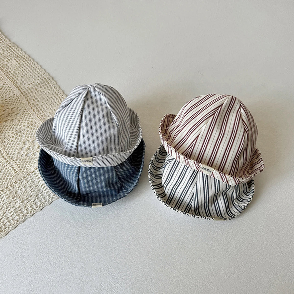 Baby Summer Cotton Fisherman Hat Fashion Striped Wide Brim Bucket Hats For Kids Boys Girls
