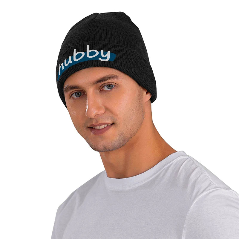Hubby Funny Design Black Knit Beanie Hat