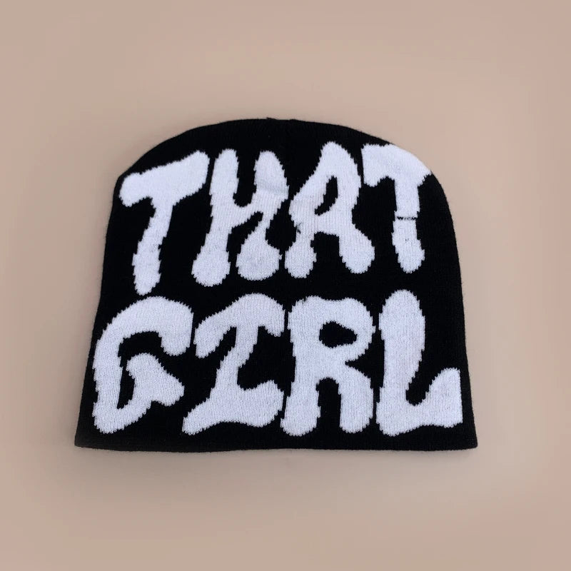 Korean Letter Color Block Knitted Hats Versatile Retro Fashion Casual Beanies