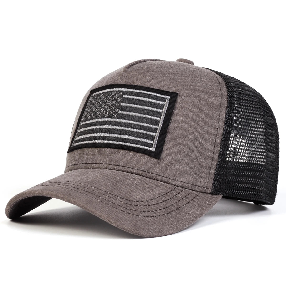 Unisex American Flag Embroidery Washed Baseball Net Caps Spring and Summer