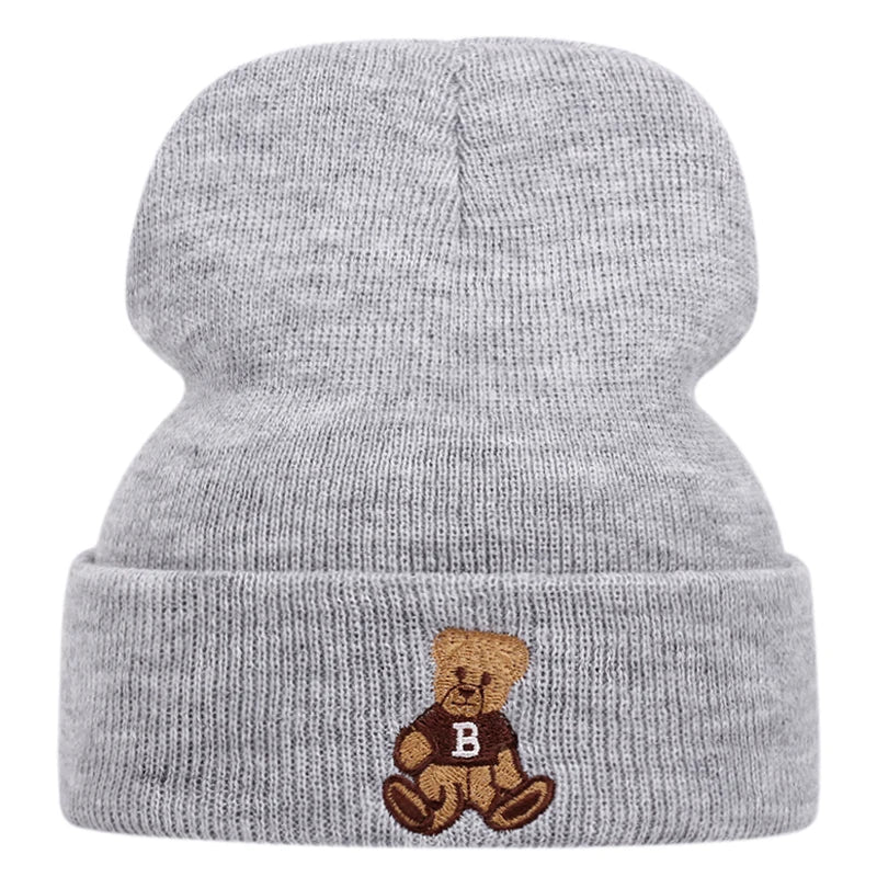 Cute Bear Embroidered Knitted Caps For Men And Women