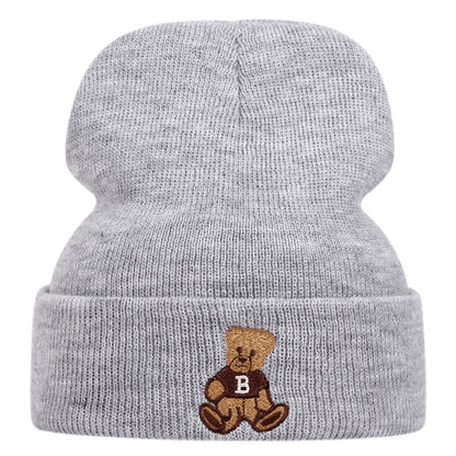 Cute Bear Embroidered Knitted Caps For Men And Women