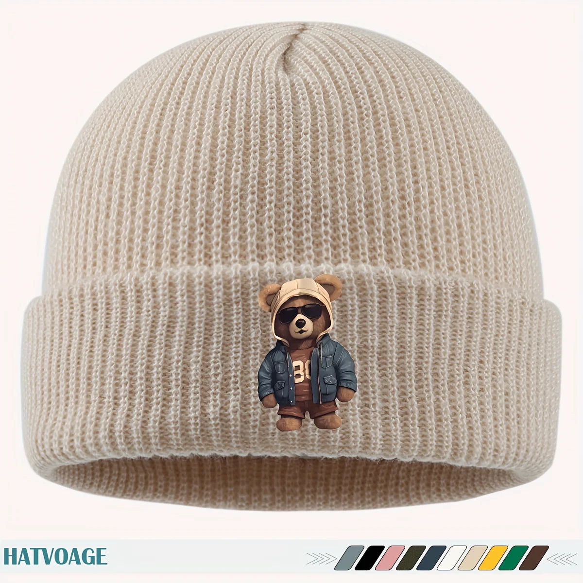 Fun "Bear" Printed Beanie, Unisex Street Skate Hat