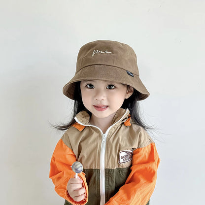 Embroidery Letter Fisherman Hat For Children Sunshade Bucket Cap Solid Cotton Kids Basin Caps 2-6 Year
