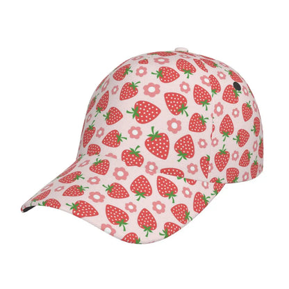 Strawberry Pattern Baseball Cap Adjustable Polyester Snapback Hat
