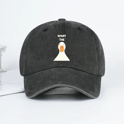 Washed Baseball Cap With What The Duck Print  Adjustable Curved Brim Dad Hat For Casual Streetwear & Daily