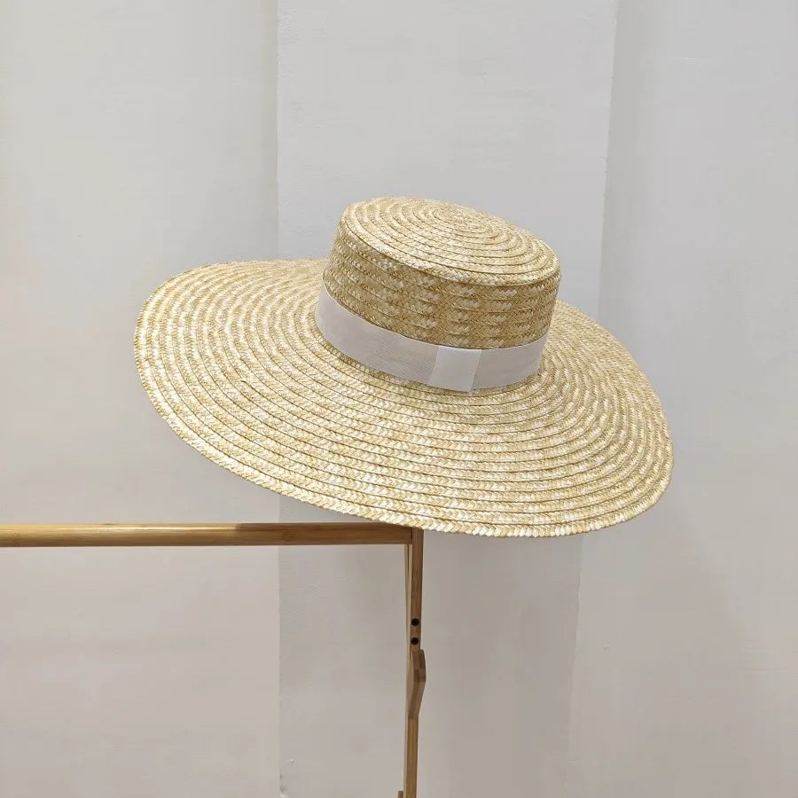 Straw Square Ribbon Straw Hat Beach Travel Sun Protection Flat Hat