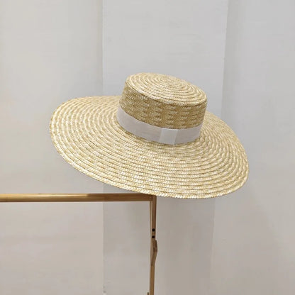 Straw Square Ribbon Straw Hat Beach Travel Sun Protection Flat Hat