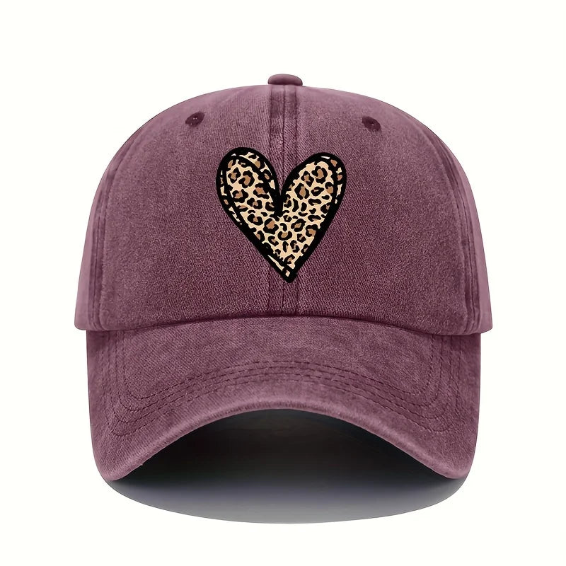 Valentine's Day Leopard Print Heart Print Retro Lightweight Washable Baseball Cap Women's