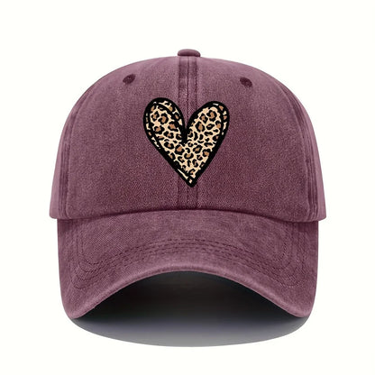 Valentine's Day Leopard Print Heart Print Retro Lightweight Washable Baseball Cap Women's