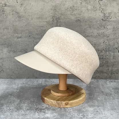 Gentle Beige Wool Equestrian Hat Female Autumn Winter