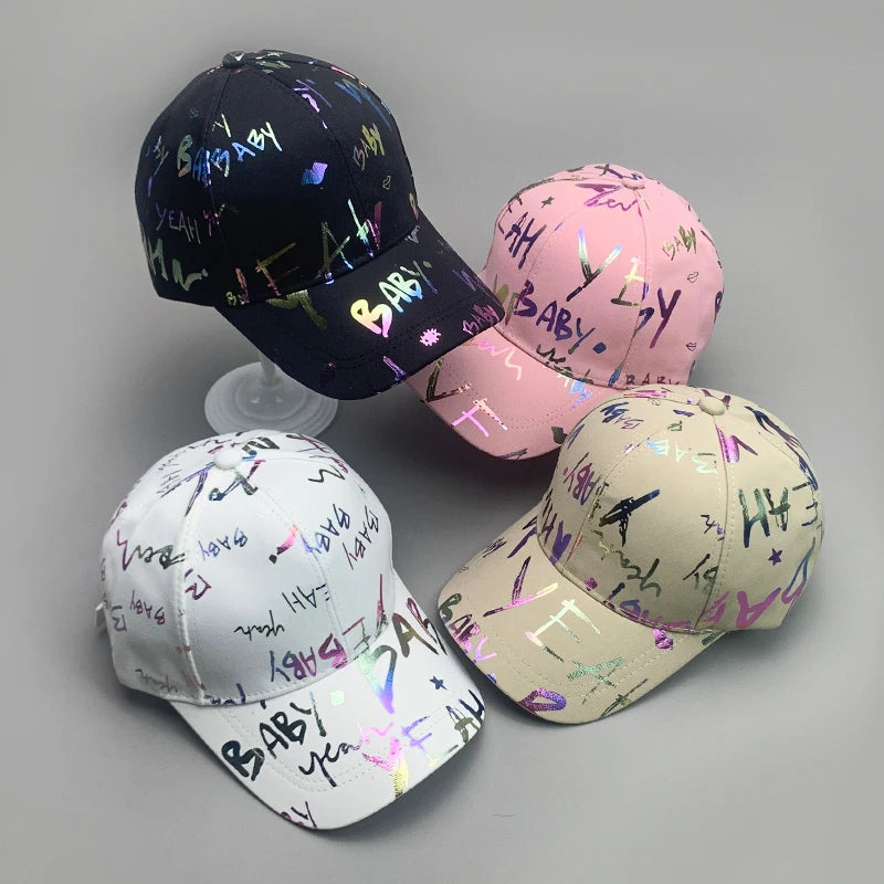 Cool Shiny Gradient Graffiti Letter Kpop Men Women Baseball Hats