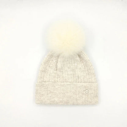 Winter Real Fox Fur Pompom Hats Sequin Skullies Beanie For Women Wool Knitted Hats