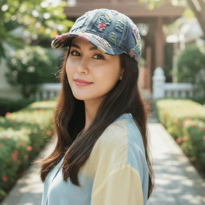 Adjustable Frayed Denim Baseball Cap