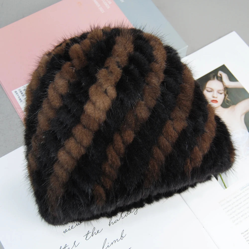 2026 New Style Fashion Genuine Real Natural Women's Knitted Mink Fur Hat