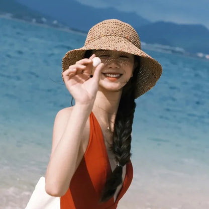 Women Straw Hat Showing Face Small Bucket Hat