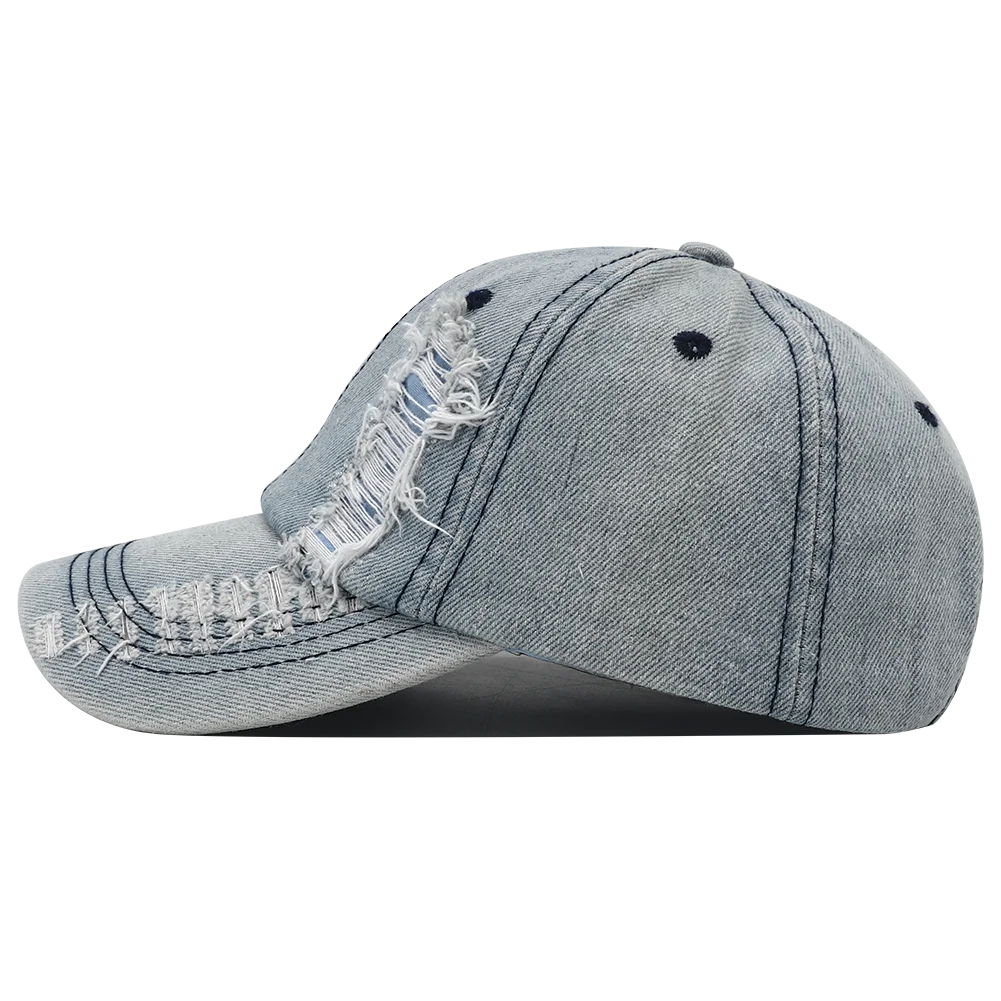 2024 New Solid Color Ripped Baseball Cap Washed Denim