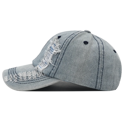 2024 New Solid Color Ripped Baseball Cap Washed Denim