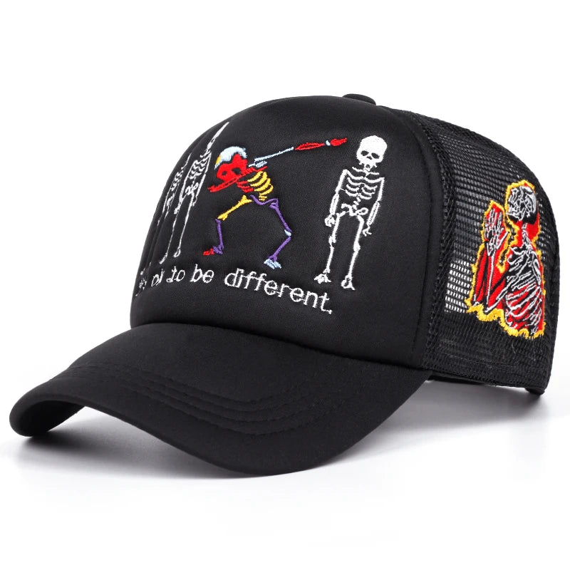 Five Skeleton Side Prayer Embroidery Trendy Retro Hip Hop Hat Men's Outdoor