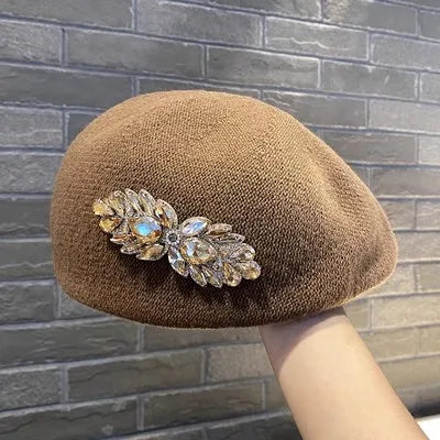 Autumn And Winter New Water Diamond Knitted Duck Tongue Hat