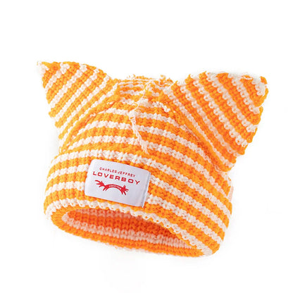 Winter Skullies Hat Unisex Cat Ear Hat Warm Crochet Knitted Hat