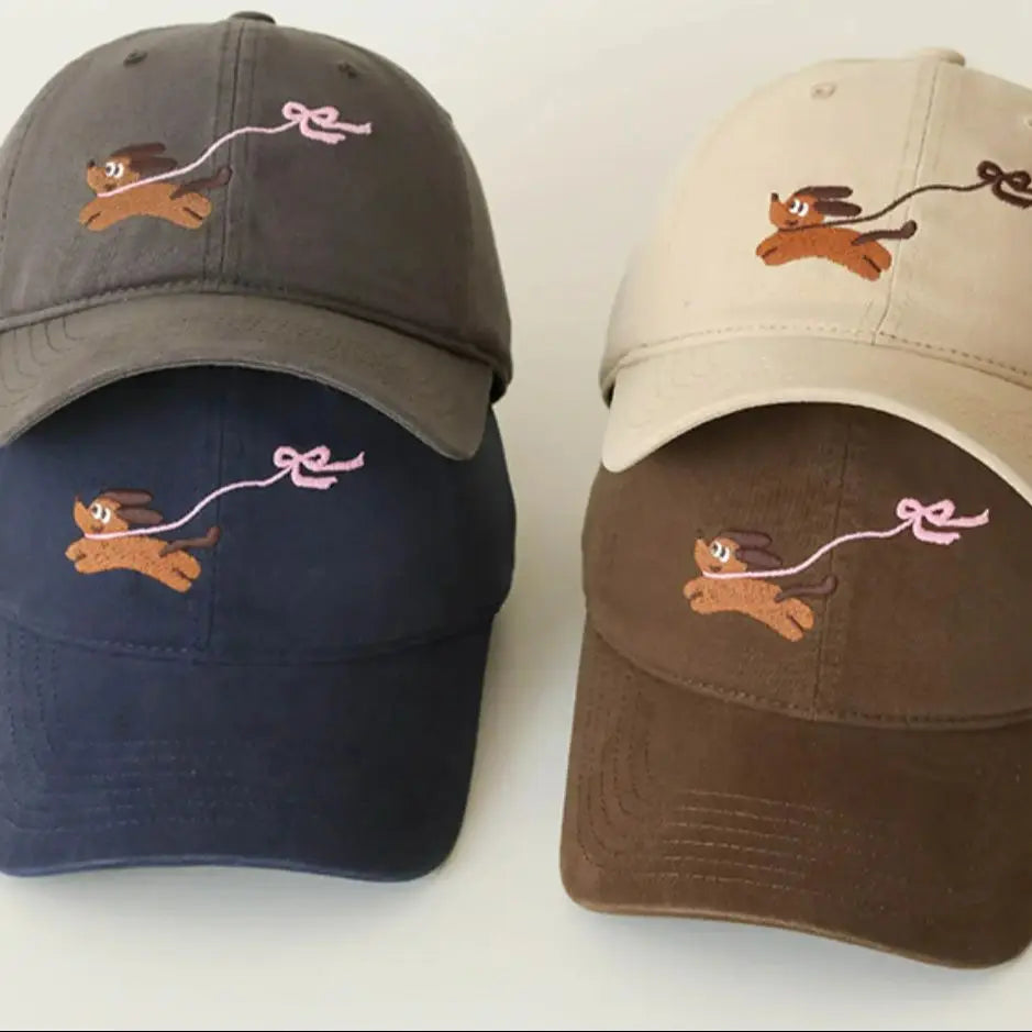 Baseball Cap with Original Cartoon Puppy Design Embroidery Widened & Deepened to Minimize Face Appearancenew Baseball Cap