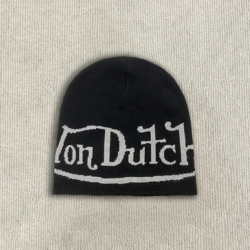 Y2k Retro Street Style Letter Jacquard Knit Hat Without Eaves